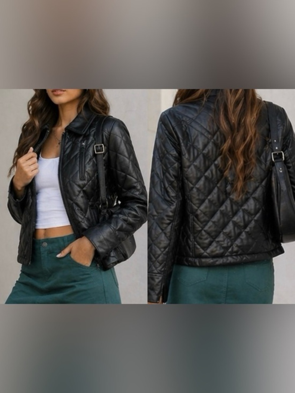 A.N.A Quilted Black Faux Leather Moto Jacket Zip Up Women’s Capsule Office Small